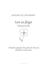 Front of a Quiet Memorial packet for Remembrance Day: Lest we forget in italic under a line-drawn Flanders poppy