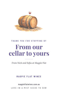 Barrel and Glass seed packet design, front, with example words