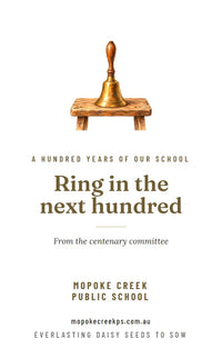 Bronze Handbell seed packet design, front, with example words